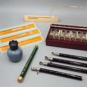 Standardgraph Set, 4 Holders, 8 Nibs, 3 Rulers with Ink & Castell Lead, Vintage